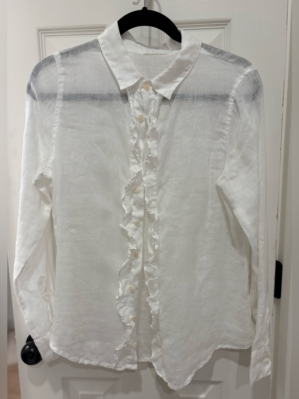 CP Shades White Ruffle Front Linen Blouse ⚪️